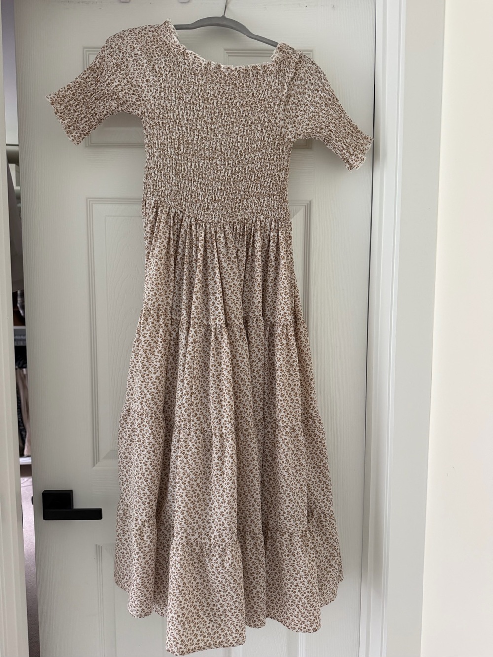 orange creek Beige Floral Smocked Midi Dress